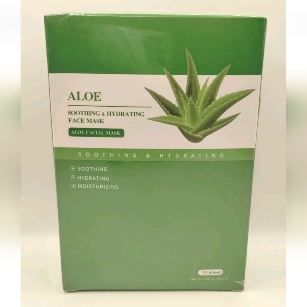 Aloe Face Masks. Soothing, Hydrating And Moisturizing. 10 Sheets. New Inbox.